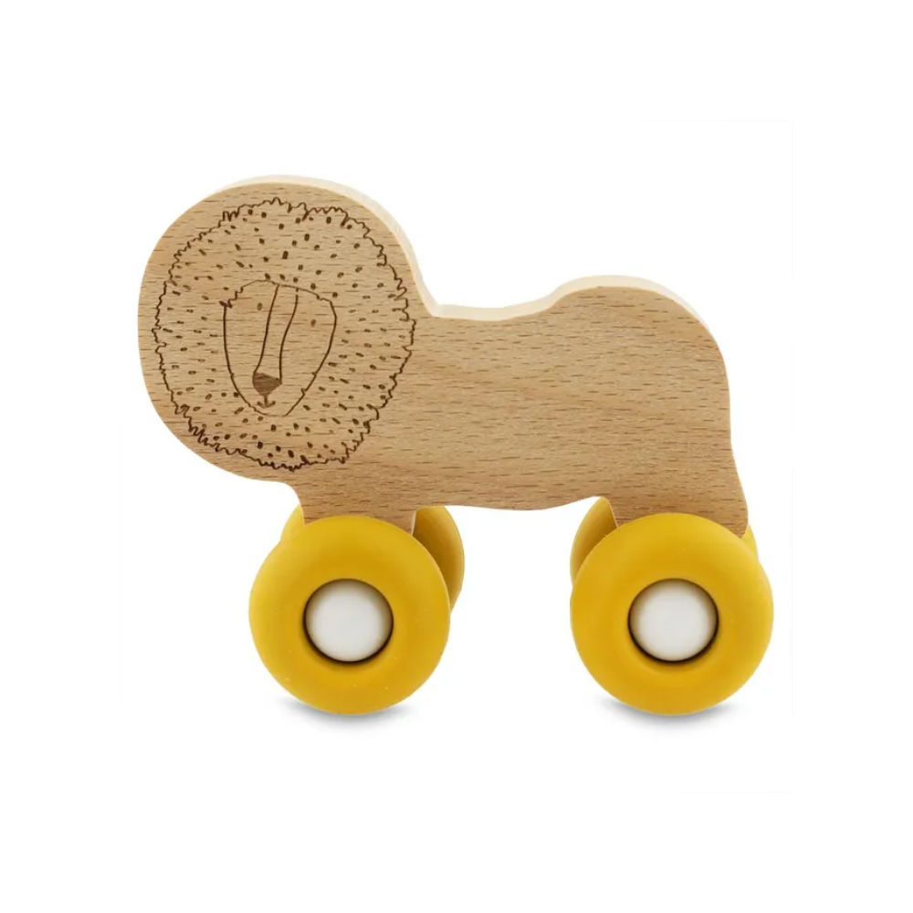 Wooden Animal Car With Silicon Wheels - Mr Lion by Trixie by Le Petit Society