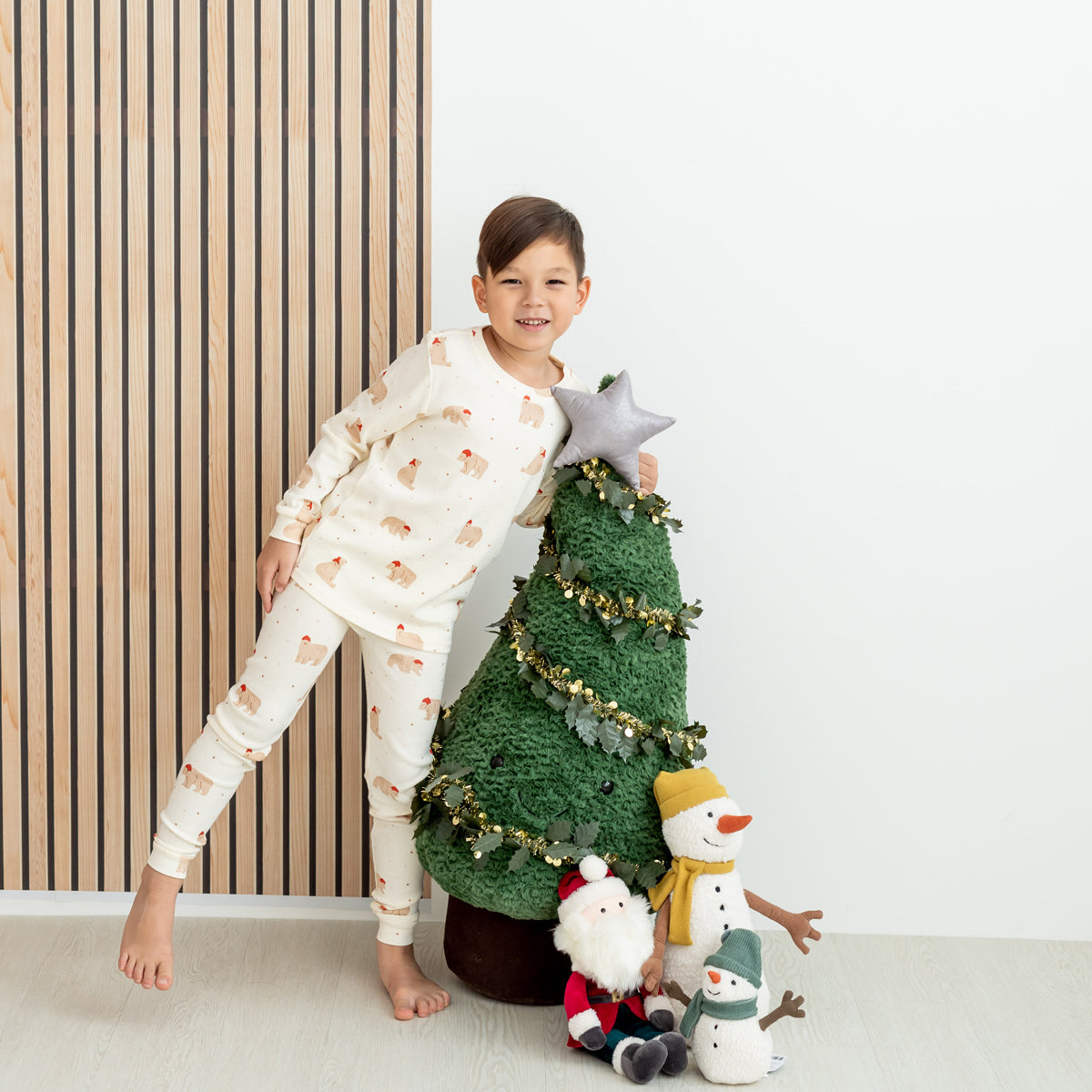 Kids Long Sleeve Organic Pyjamas Set in Christmas Bear Print (Personalisable) by Le Petit Society — image 4