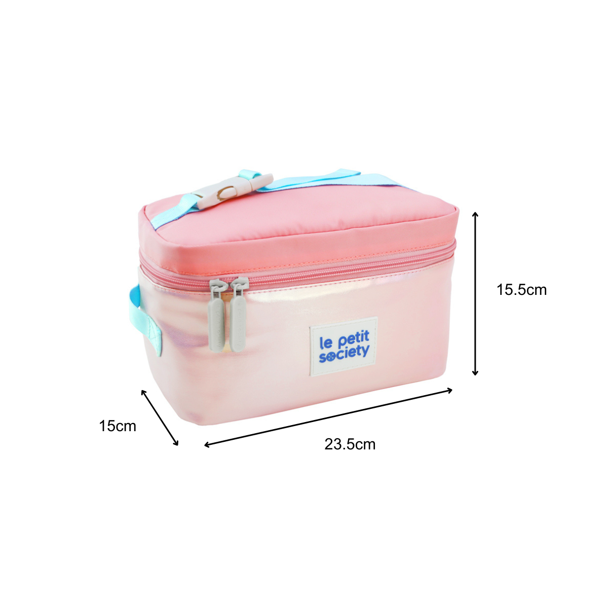 Infographics showing the dimensions of the thermal lunch bag.