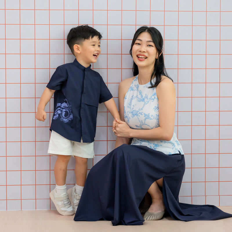 Zodiac Series - Boys Shirt in Navy Snake Print by Le Petit Society — image 3