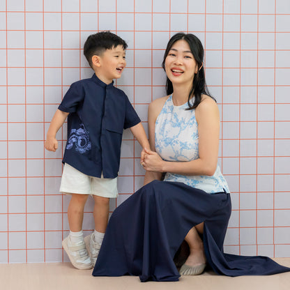 Zodiac Series - Boys Shirt in Navy Snake Print by Le Petit Society — image 3