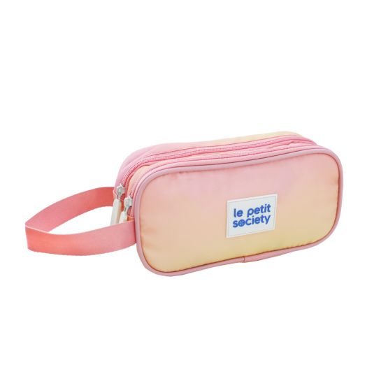  Double Zip Pencil Case - Pink/Yellow