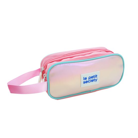 Double Zip Pencil Case - Pink/Gold