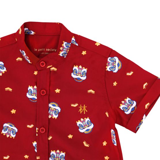 Lion Dance Series - Boys Shirt in Red (Personalisable)