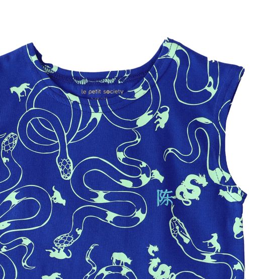 Zodiac Series -  Boys Tank in Blue Snake Print (Personalisable)