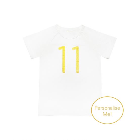 Number 11 Tee in White/Gold (Personalisable)