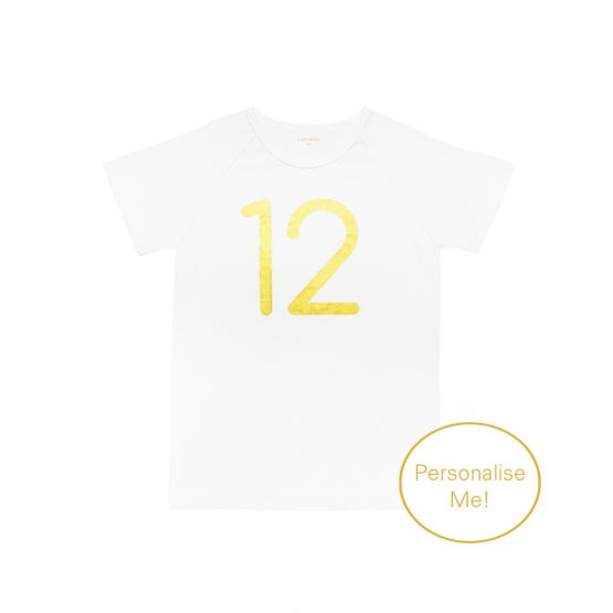 Number 12 Tee in White/Gold (Personalisable)