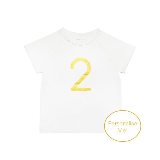 Personalisable Number 2 Tee in White/Gold