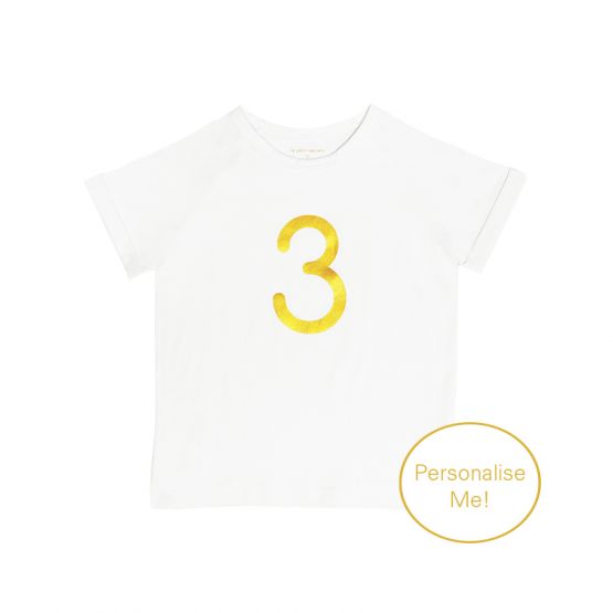 Personalisable Number 3 Tee in White/Gold