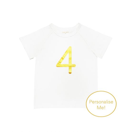 Number 4 Tee in White/Gold (Personalisable)