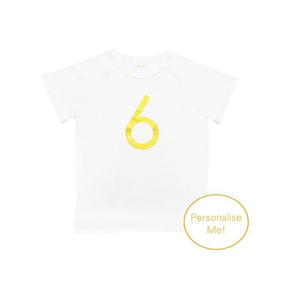 Personalisable Number 6 Tee in White/Gold