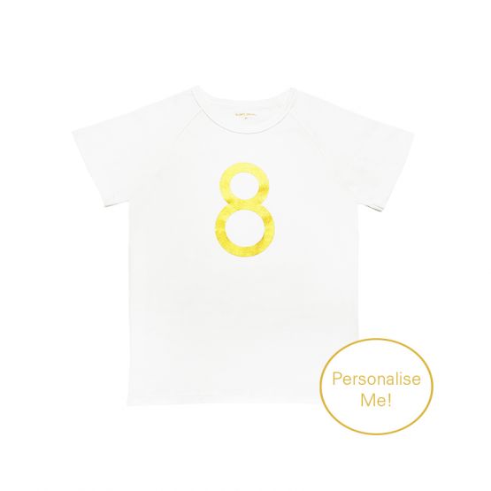 Number 8 Tee in White/Gold (Personalisable)
