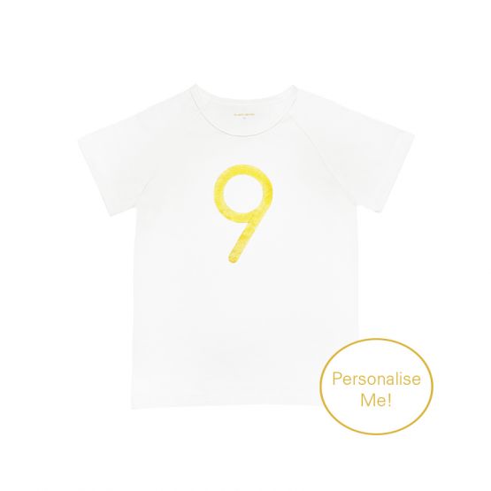 Number 9 Tee in White/Gold  (Personalisable)