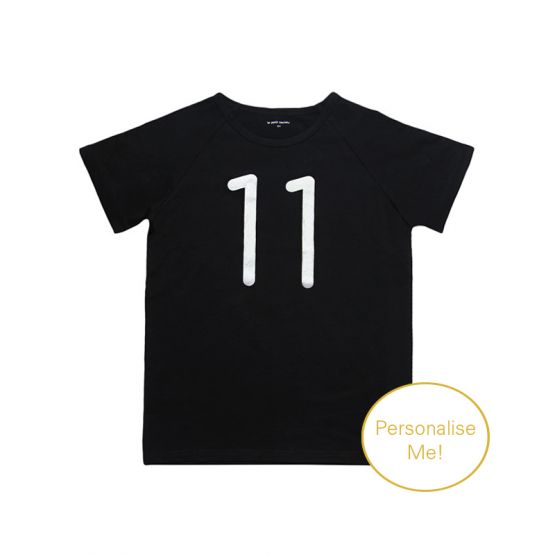 Personalisable Number 11 Tee in Black/Silver