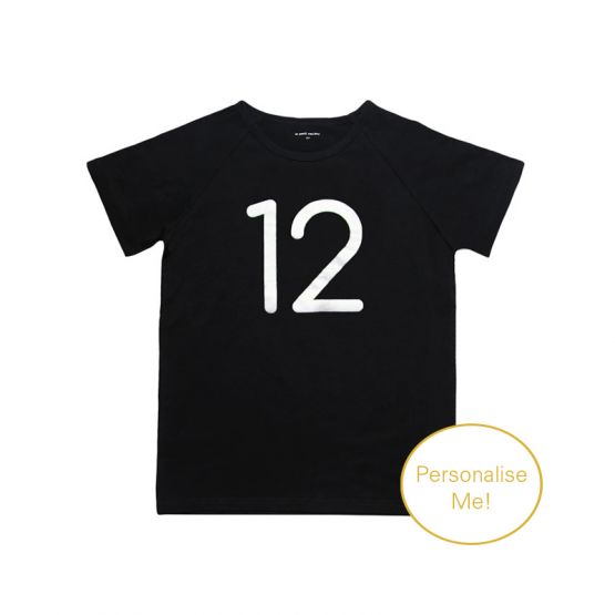 Number 12 Tee in Black/Silver (Personalisable)