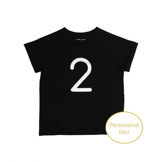 Number 2 Tee in Black/Silver (Personalisable)