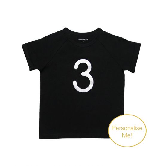 Personalisable Number 3 Tee in Black/Silver