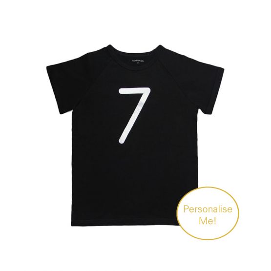 Number 7 Tee in Black/Silver (Personalisable)