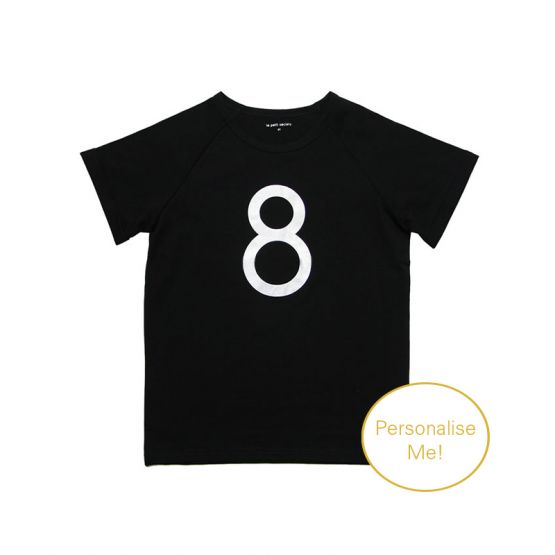 Personalisable Number 8 Tee in Black/Silver