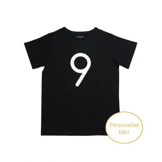 Number 9 Tee in Black/Silver (Personalisable)