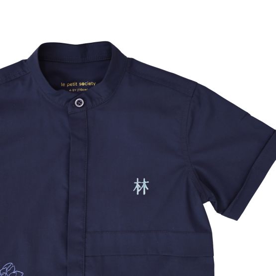 Zodiac Series - Boys Shirt in Navy Snake Print (Personalisable) 