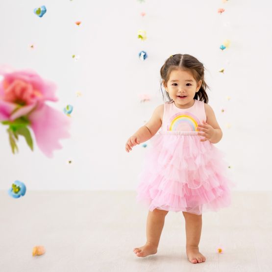 Party Series - Rainbow Tiered Dress in Pink