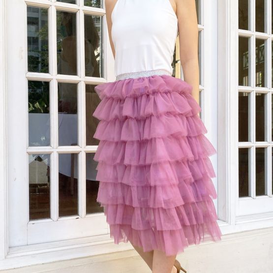 Ladies Knee-Length Tulle Skirt in Dark Magenta