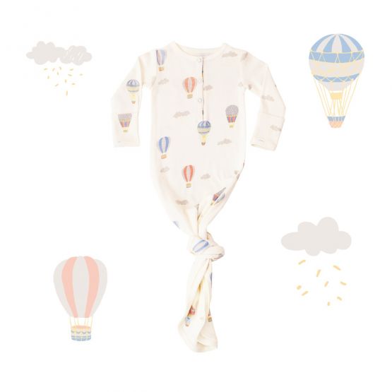*New* Baby Organic Knotted Gown in Hot Air Balloon Print (Personalisable)