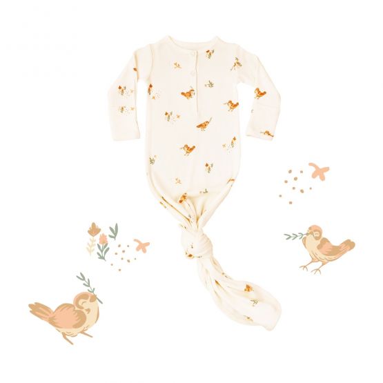 *New* Baby Organic Knotted Gown in Bird Print (Personalisable)