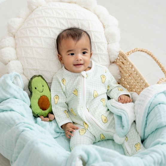 Baby Organic Zip Sleepsuit in Avocado Print (Personalisable)