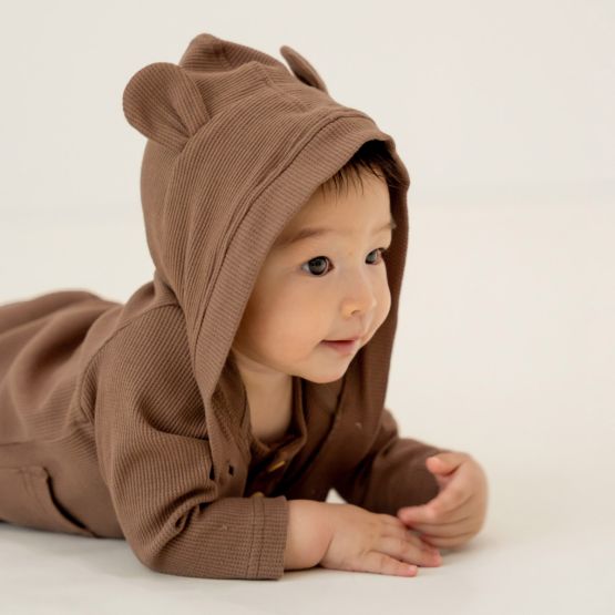 Baby Bear Cardigan in Brown Waffle Jersey 