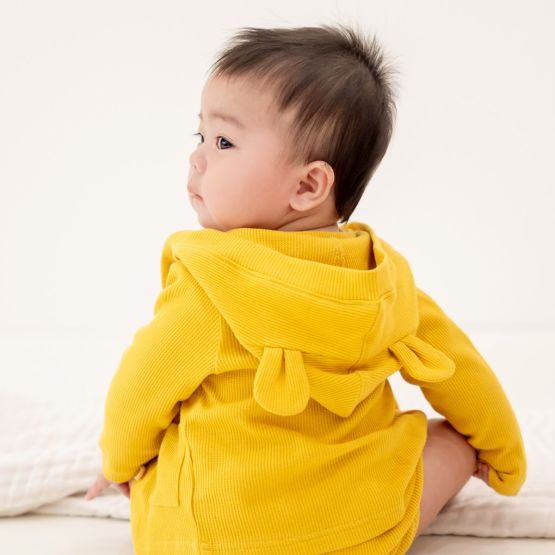 Baby Bear Cardigan in Marigold Waffle Jersey