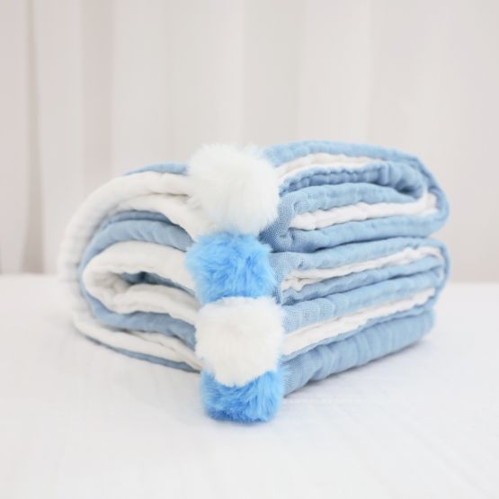 Double Thickness Kids/Adult Comforter in White and Baby Blue