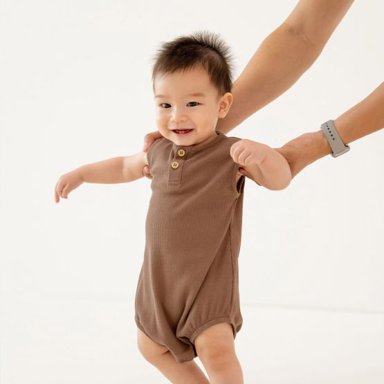 *New* Baby Bubble Romper in Brown Waffle Jersey