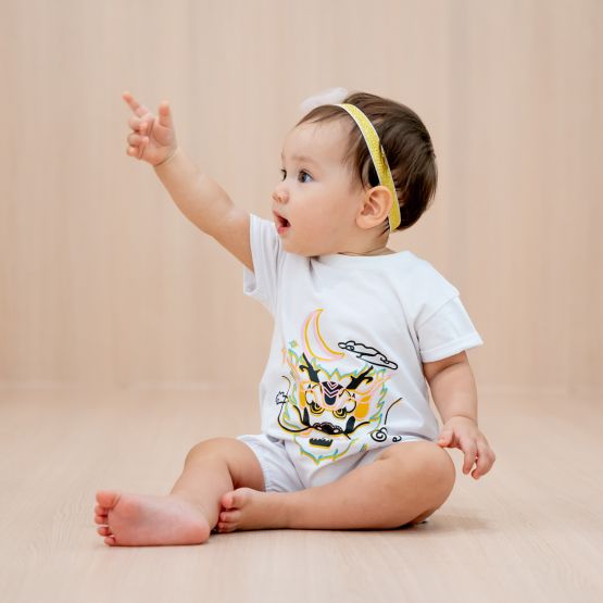 Dragon Streetwear - Baby Bubble Romper in White Dragon