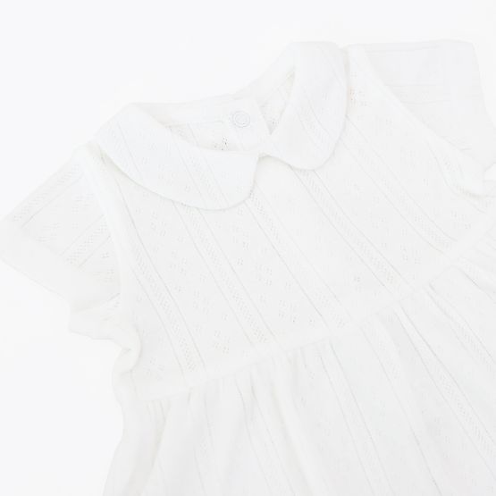 *New* Baby Girl Dress in White Pointelle Cotton