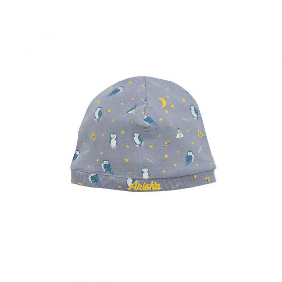 Personalisable Organic Baby Hat in Owl Print