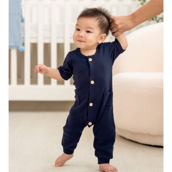 *New* Baby Playsuit in Navy Waffle Jersey 