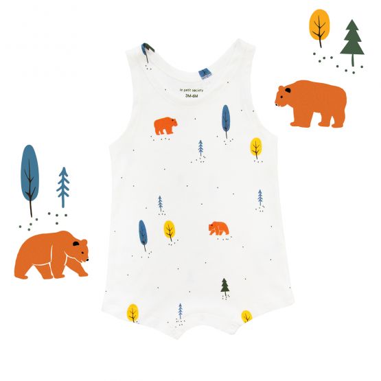 Personalisable Baby Organic Sleeveless Romper in Bear Print