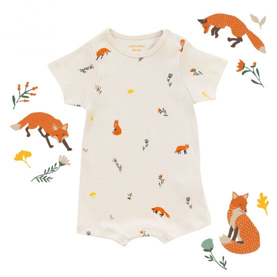 Personalisable Baby Organic Short Sleeve Romper in Fox Print