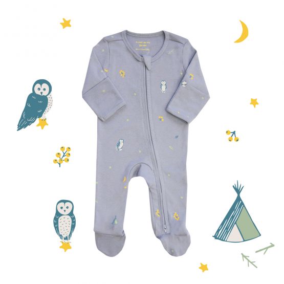 Baby Organic Zip Sleepsuit in Owl Print (Personalisable)