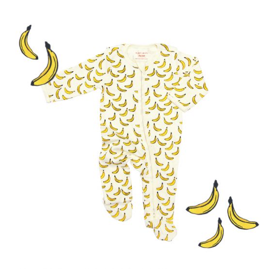 Baby Organic Zip Sleepsuit in Banana Print (Personalisable)