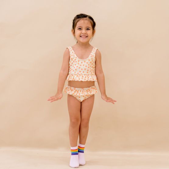 Bikini Top and Bottom Set in Peach Print