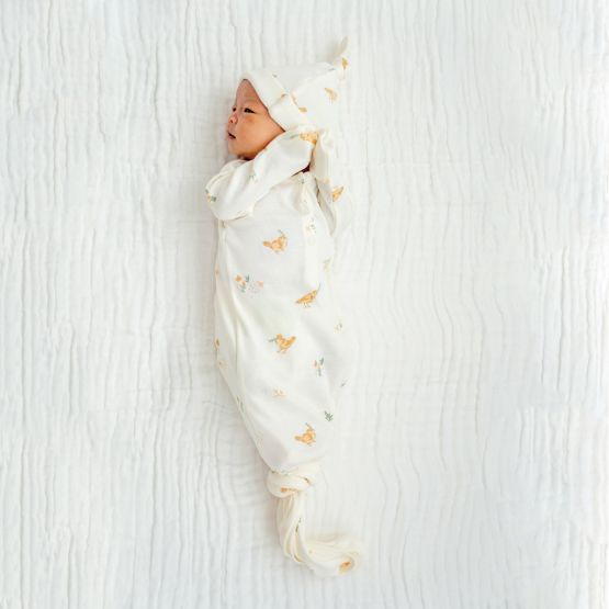 Baby Organic Knotted Gown in Bird Print (Personalisable)