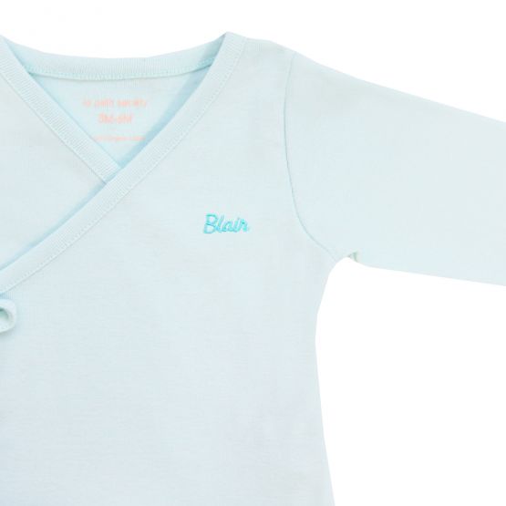 Baby Organic Long Sleeves Kimono Top in Powder Blue (Personalisable)