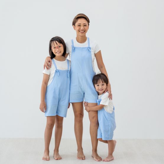 Mama & Mini - Pastel Blue Ladies Short Overalls