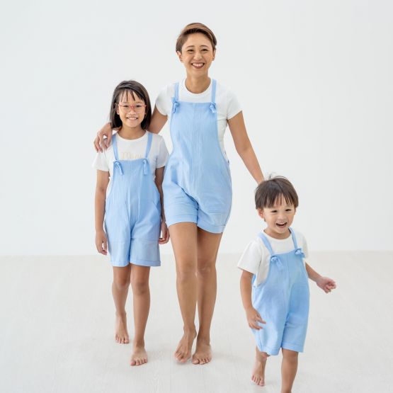 Mama & Mini - Pastel Blue Kids Short Overalls