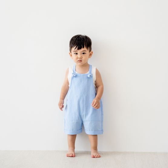 Mama & Mini - Pastel Blue Kids Short Overalls