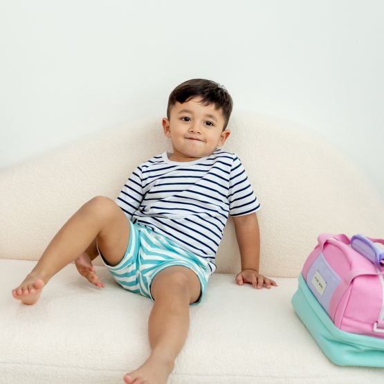 Family Tees - Personalisable Kids Striped Tee in Navy