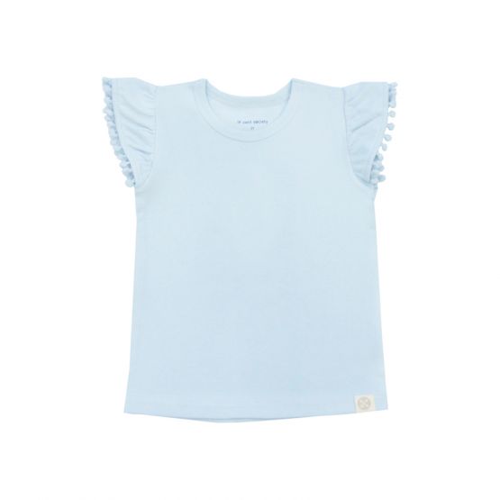 Resort Series - Girls Top with Pom Pom Sleeves in Blue